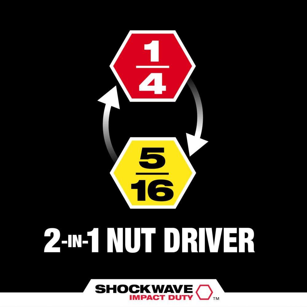 Milwaukee SHOCKWAVE Impact Duty 1/4 in and 5/16 in x 2-1/4 in QUIK-CLEAR 2-in-1 Magnetic Nut Driver, large image number 2