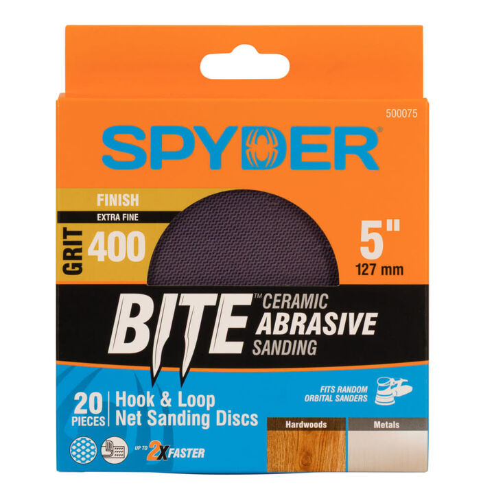 Spyder 400 Grit Ceramic Sanding Discs, Ceramic Net, 5 Inch Hook & Loop 20 Pieces