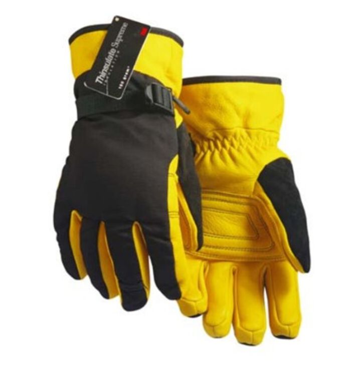Hand Armor Mens Lined Deerskin Ski Gloves Tan & Black Large