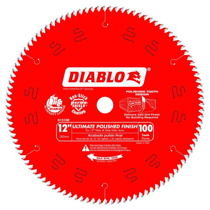 Diablo Tools 12 inch x 100 Tooth ASFG Wood Demon Ultimate Polished Finish Miter Saw Blade with 1 inch Arbor