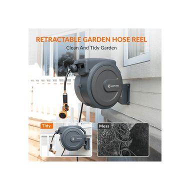 Giraffe Tools 5/8 Inch x 90 Foot Light Grey Garden Hose Reel with PP Bracket, large image number 1