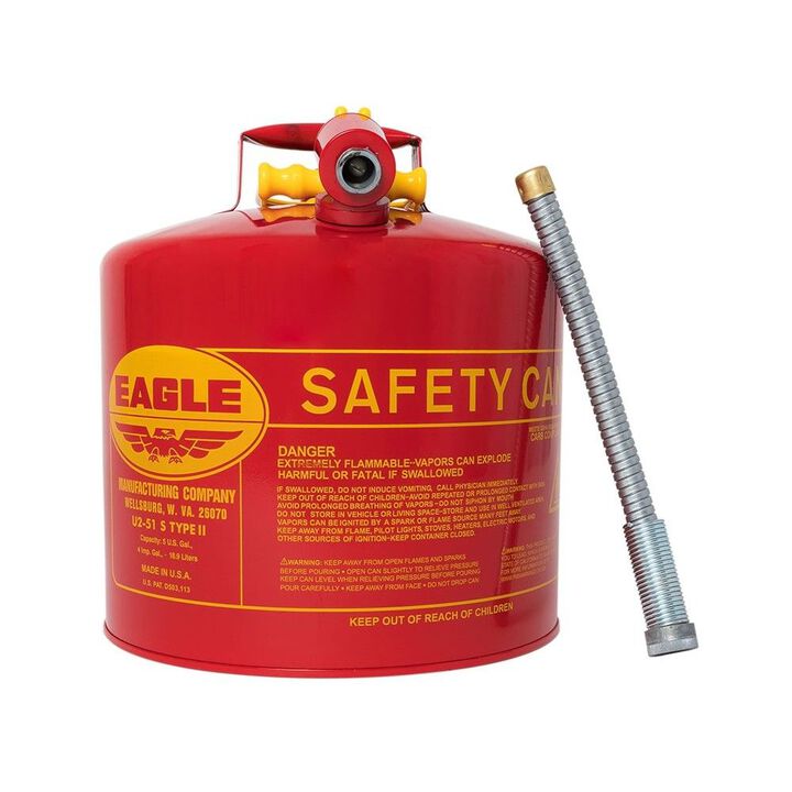 Eagle Manufacturing 5 Gallon Red Galvanized Steel Type II Safety Can with Metal Hose, large image number 1