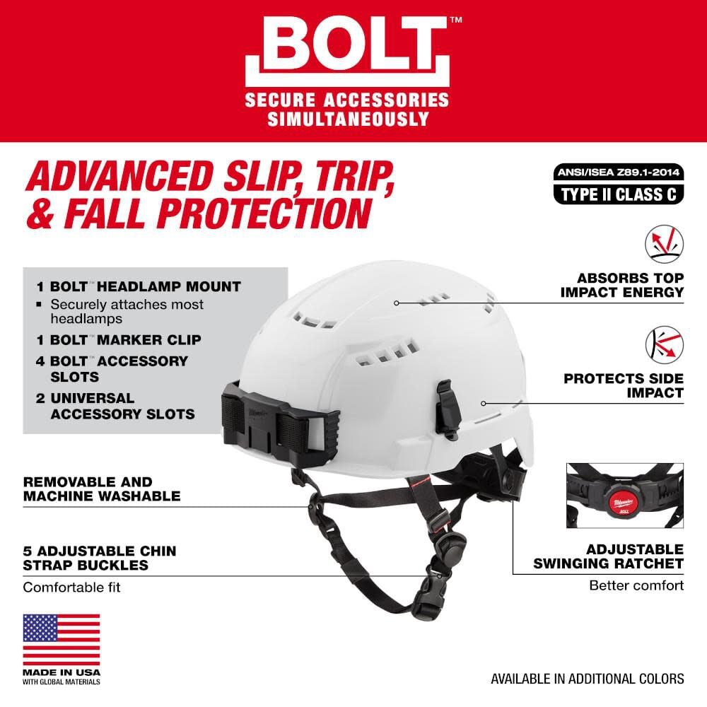 Milwaukee BOLT Blue Vented Safety Helmet with IMPACT ARMOR Liner Type 2 Class C & USB Cooling Fan Bundle, large image number 3