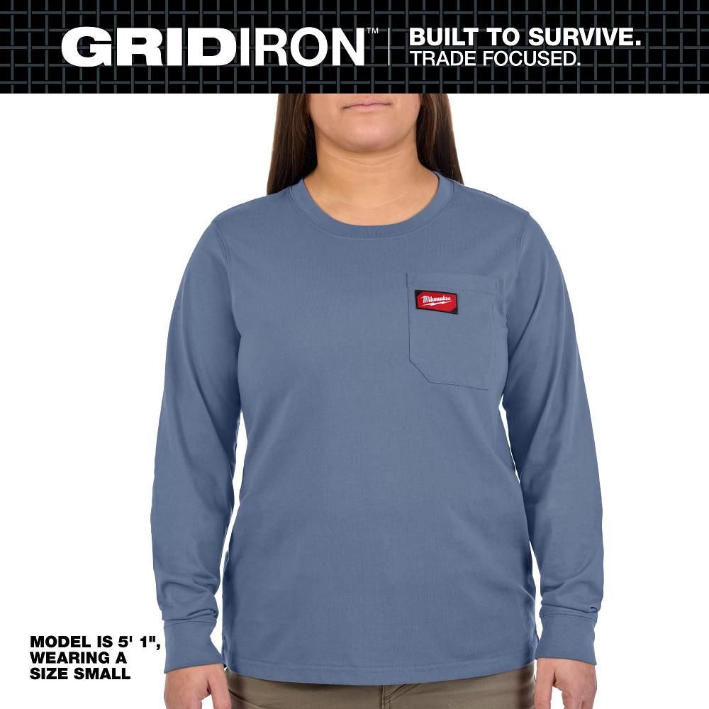 Milwaukee Womens GRIDIRON Pocket T-Shirt, Long Sleeve, Blue Size XS - F551U-XS