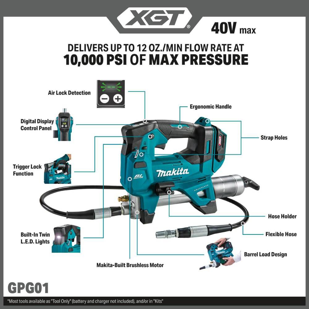 Makita 40V max XGT Brushless Cordless Grease Gun (Bare Tool), large image number 2