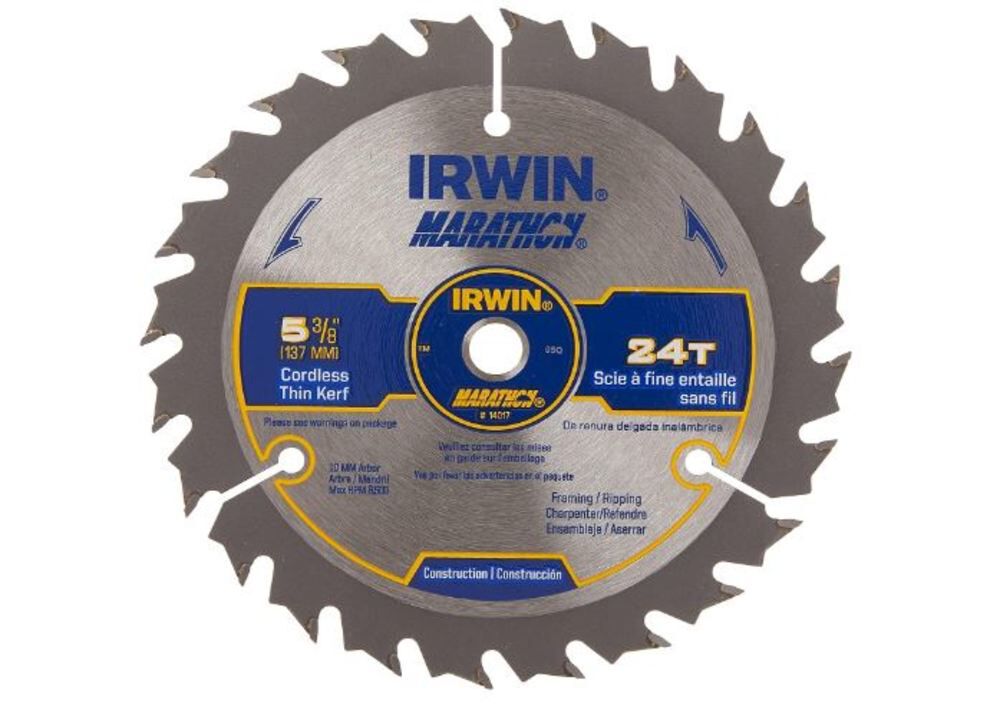 Irwin 5-3/8 In. 24T MARATHON Thin Kerf Carded Circular Saw Blade, large image number 1