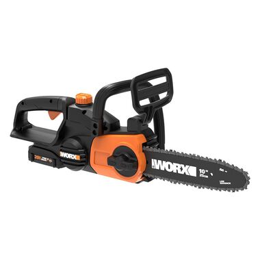 Worx POWER SHARE 20-Volt Li-Ion 10 in. Electric Cordless Chain Saw Auto-Tension Auto-Oiling Battery and Charger Included