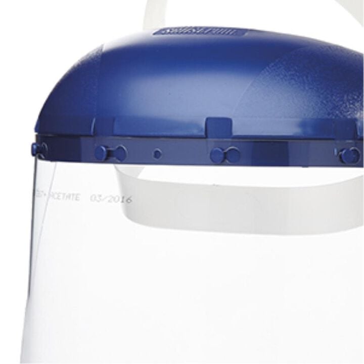 Sellstrom Single Crown Safety Face Shield with Pin-Lock Headgear Polycarbonate Window Clear Tint Uncoated Blue Crown, large image number 2
