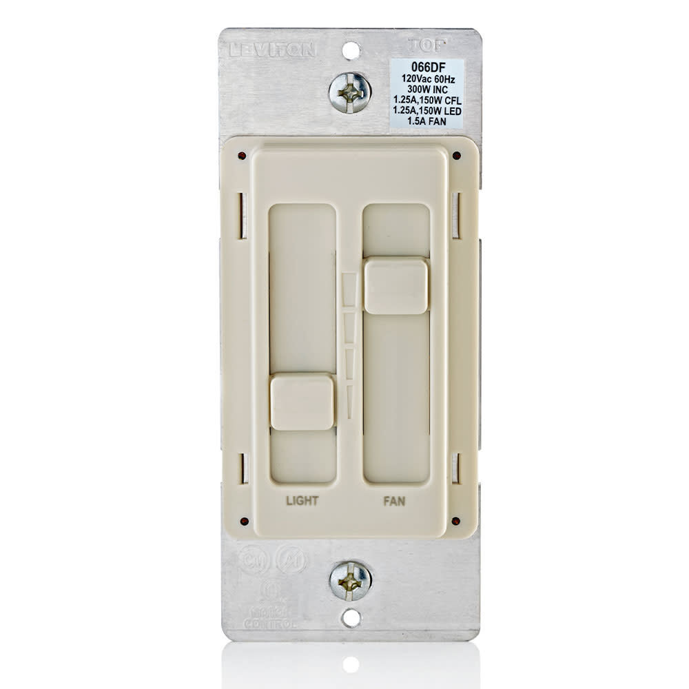 Leviton Sureslide Light Almond Fan/led Light Control Slide Switch
