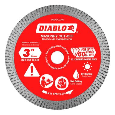 Diablo Tools 3" Diamond Continuous Rim Cut Off Discsfor Masonry, large image number 0