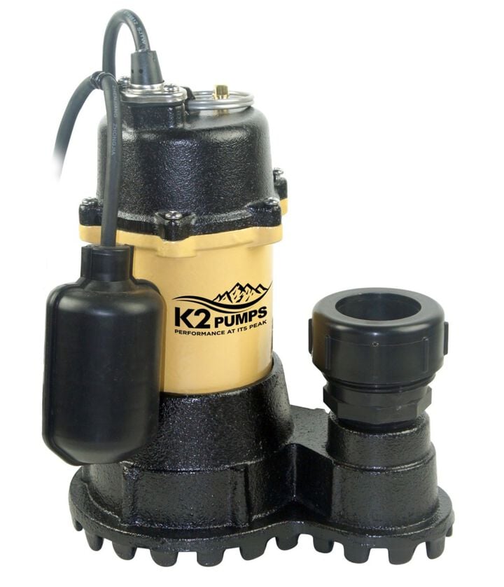 K2 Pumps 1/2 HP 115V Professional Grade Cast Iron & Stainless Steel Sump Pump with Tethered Piggyback Switch