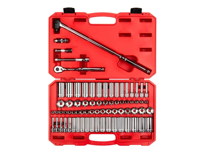 Tekton 3/8 Inch 6 Point Socket and Ratchet Set, 73 Pieces (1/4-1 Inch, 6-24 mm)
