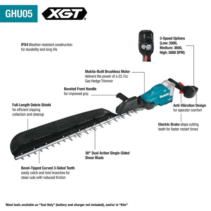 Makita 40V max XGT 30in Single Sided Hedge Trimmer Bare Tool, large image number 5