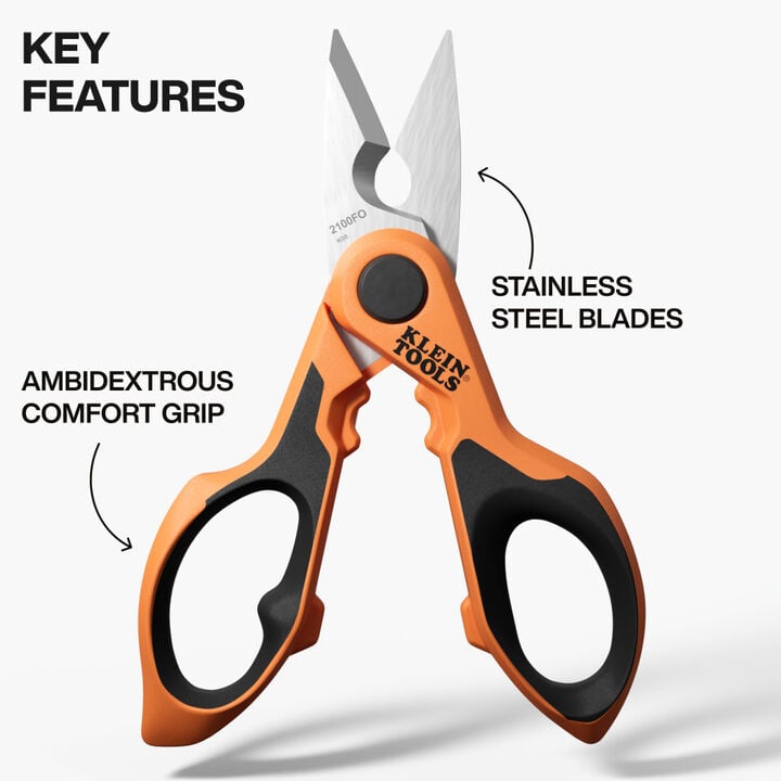 Klein Tools Compact Cable Stripping Electrician Scissors, 6-Inch, large image number 1
