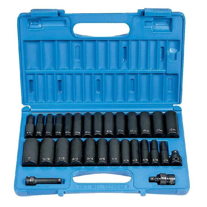 Grey Pneumatic 3/8in Drive Deep Length Impact Set, large image number 1