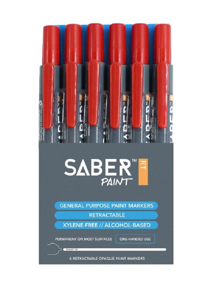 FARO Saber Retractable Paint Marker, Red, 6 Pack