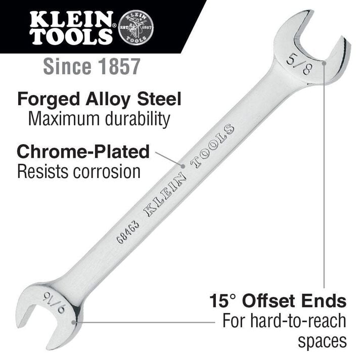 Klein Tools Open-End Wrench 1/2in 9/16in Ends, large image number 1