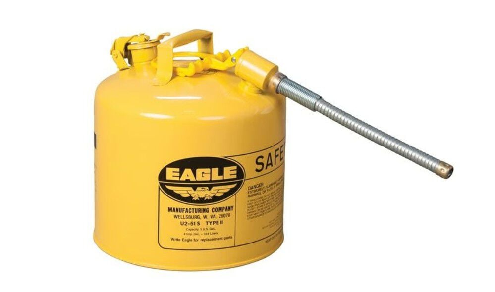 Eagle Manufacturing 5 Gallon, 7/8 Inch Metal Hose, Steel Safety Can for Diesel, Type II, Yellow – U251SY