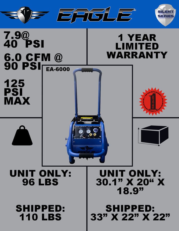 Eagle Compressor Silent Series 6 Gallon Electric Portable Air Compressor, large image number 3