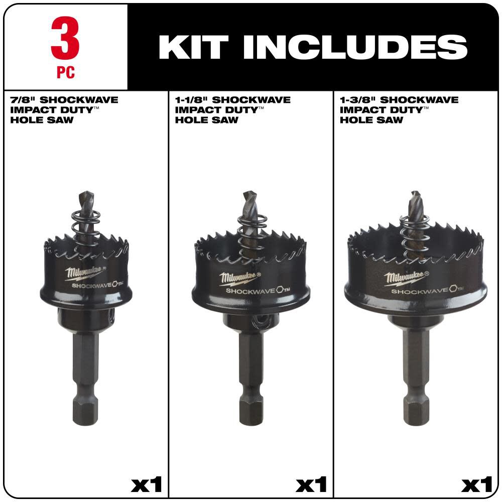 Milwaukee SHOCKWAVE Impact Hole Saw 3 Piece Set 49 22 4800 Acme
