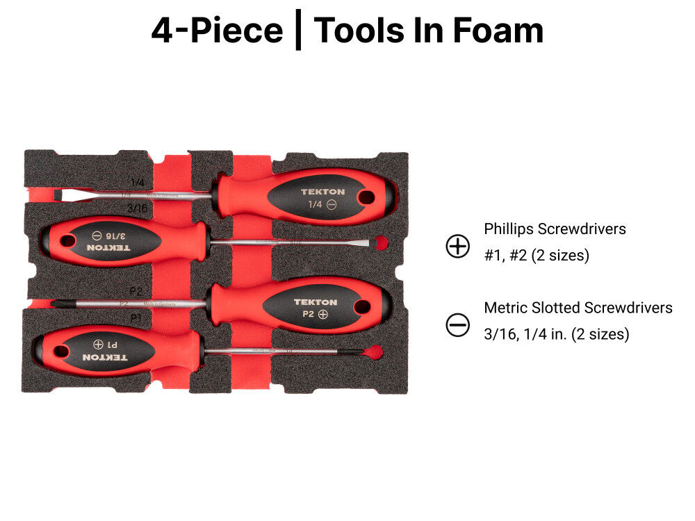 Tekton Phillips and Slotted Screwdriver Set, Stacking #1-#2, 3/16-1/4, 4 Pieces, large image number 3
