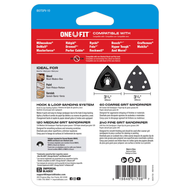 Imperial Blades One Fit 3-1/2in Oscillating Triangle Sanding Pad + Sandpaper Variety Pack 10PC, large image number 6
