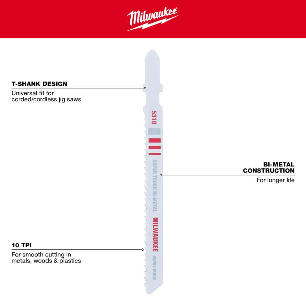 Milwaukee 4 In. 10 TPI Bi-Metal Jig Saw Blade (5pk), large image number 4