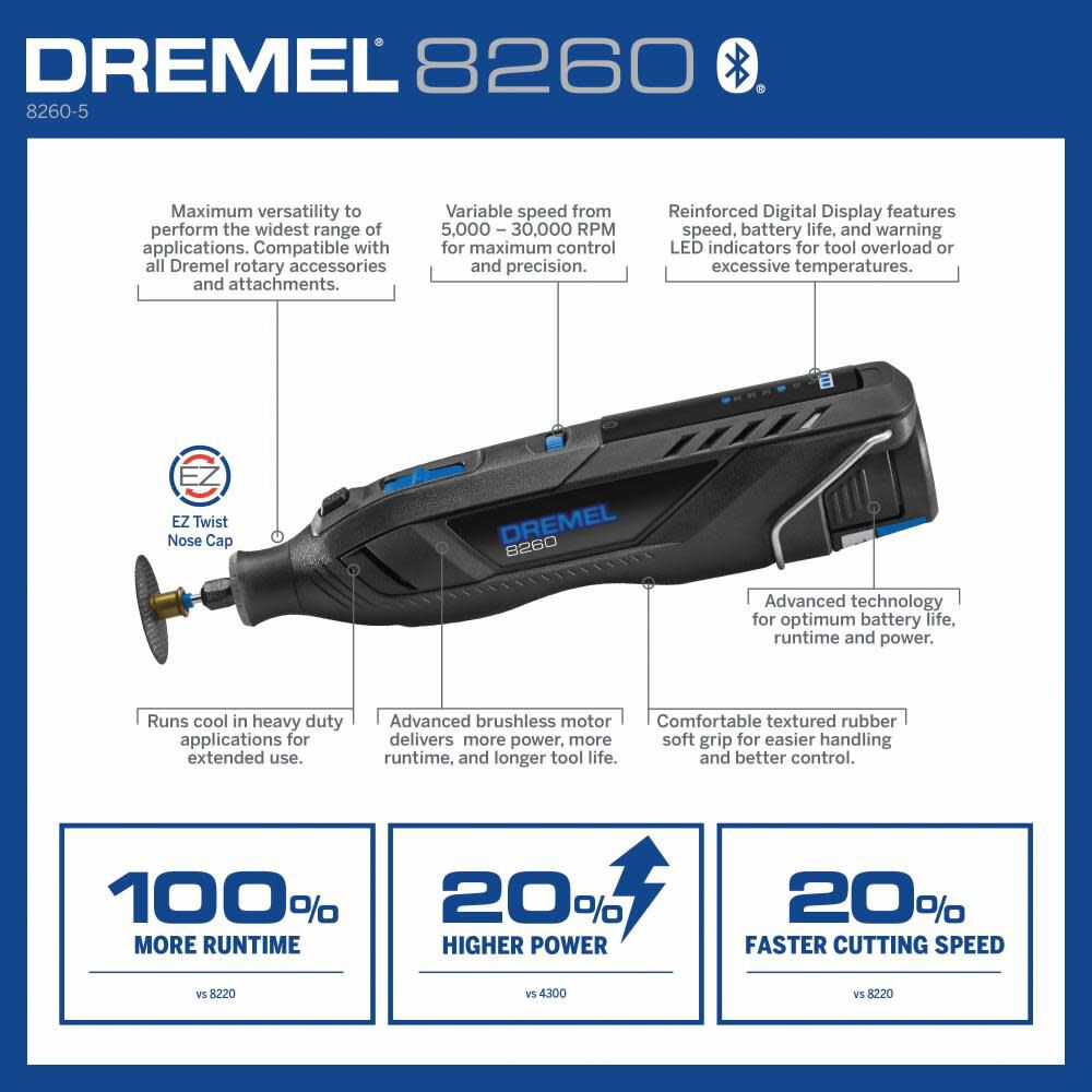 Dremel 12V Cordless Brushless Smart Rotary Tool Kit 8260-5 - Acme Tools