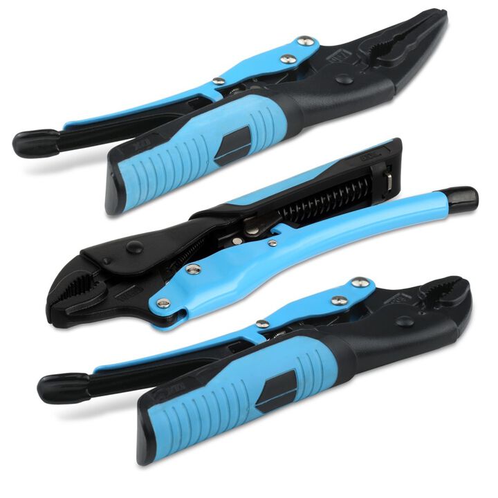 Ox Tools Auto Adjust 7 Inch Needle Nose Pliers 10 Inch Curve Jaw Pliers & 6 Inch Curve Jaw Pliers Bundle