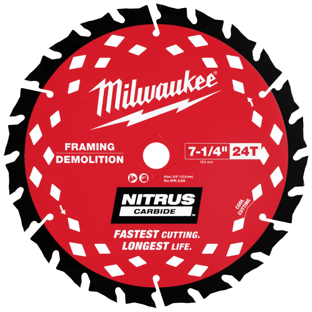 Milwaukee 7-1/4 Inch 24T NITRUS Carbide Framing and Demolition Circular Saw Blade, 3 Pieces, large image number 1