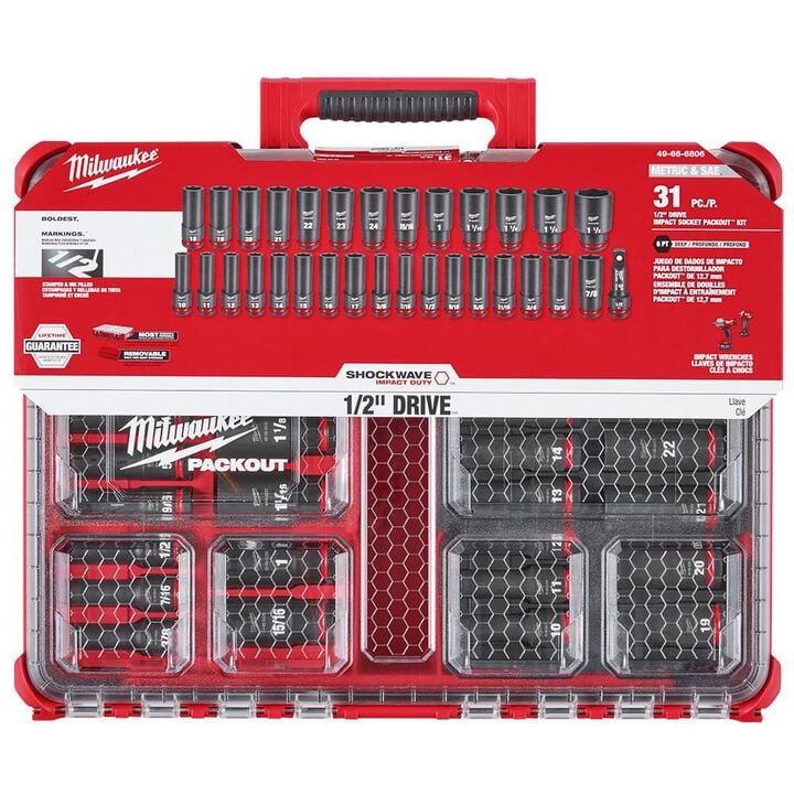Milwaukee SHOCKWAVE Impact Duty Socket 1/2 Dr SAE/MM PACKOUT Set 31pc, large image number 9