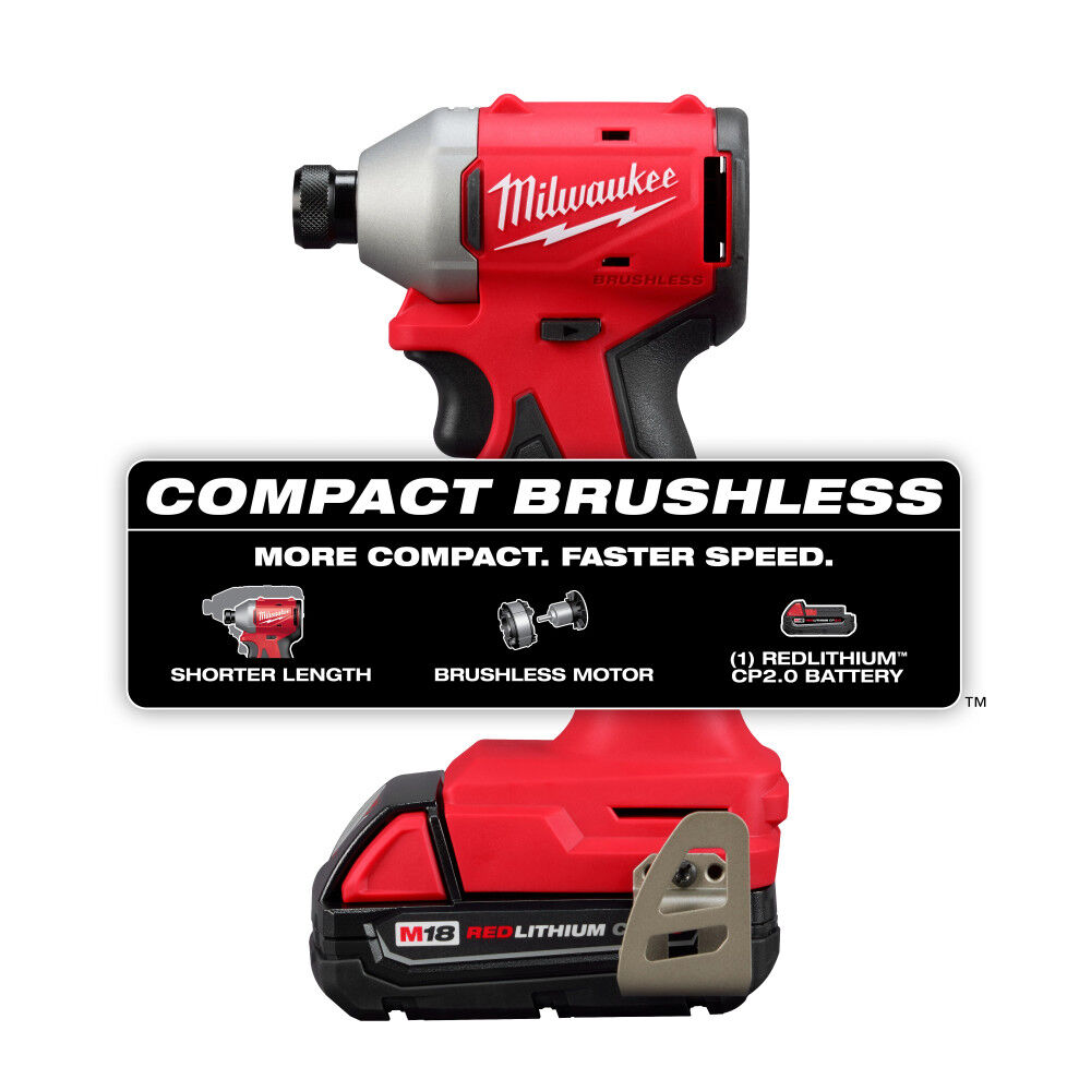 Milwaukee M18 Compact Brushless 1/4 Inch Hex Impact Driver Kit, large image number 2