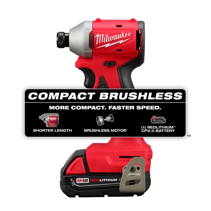 Milwaukee M18 Compact Brushless 1/4 Inch Hex Impact Driver Kit, large image number 1