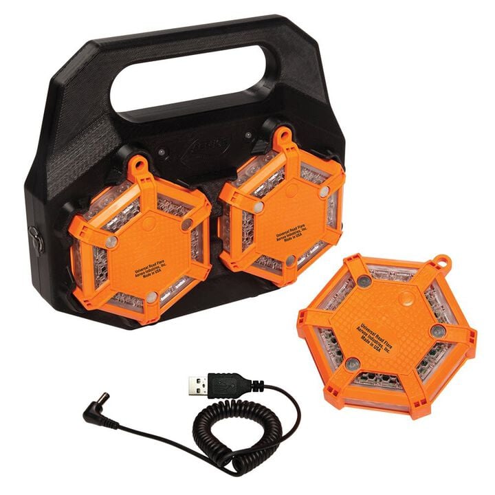 Aervoe Red LED 4 Flare Universal Road Flare Kit