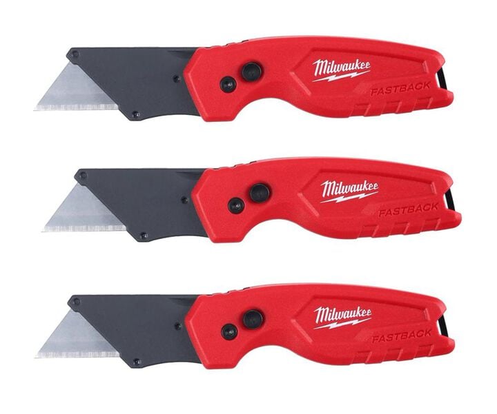 Milwaukee FASTBACK Compact Folding Utility Knife, 3 Pieces