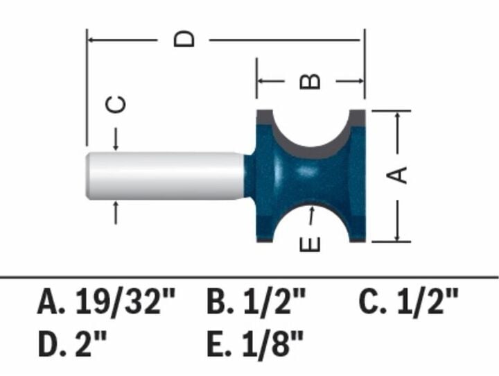 Bosch 19/32in x 1/2in Carbide Tipped Bullnose Router Bit, large image number 3