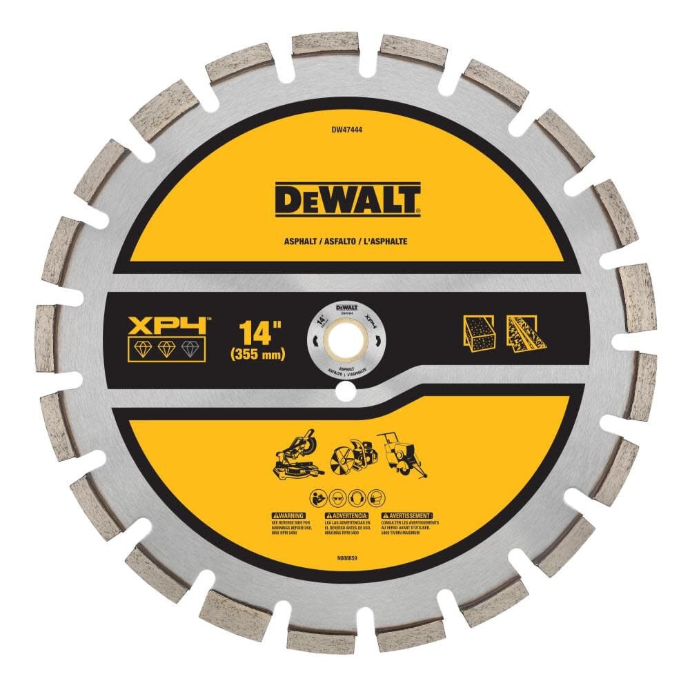 DEWALT XP4 Asphalt 14 Inch Segmented Rim Diamond Blade for Quick Cuts in Asphalt and Green Concrete – DW47444
