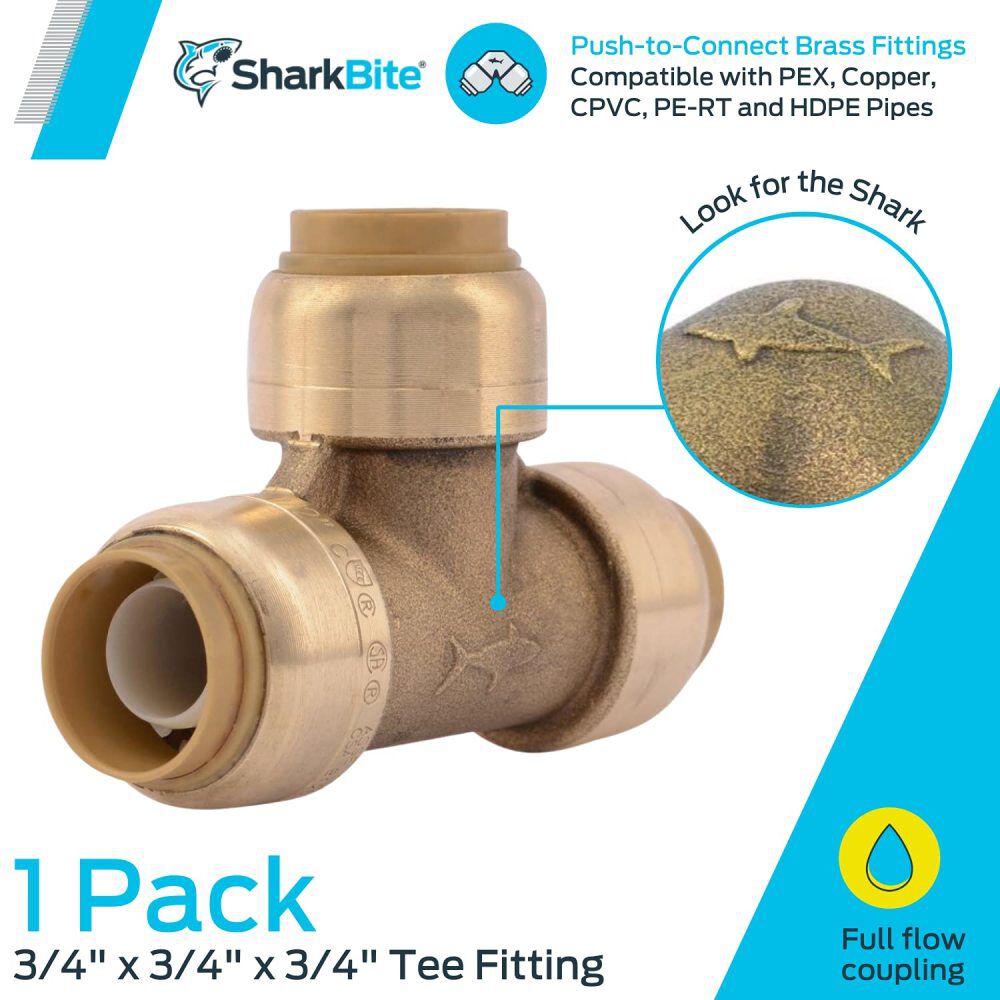 Sharkbite 3/4in x 3/4in x 3/4in Push to Connect Brass Tee, large image number 5