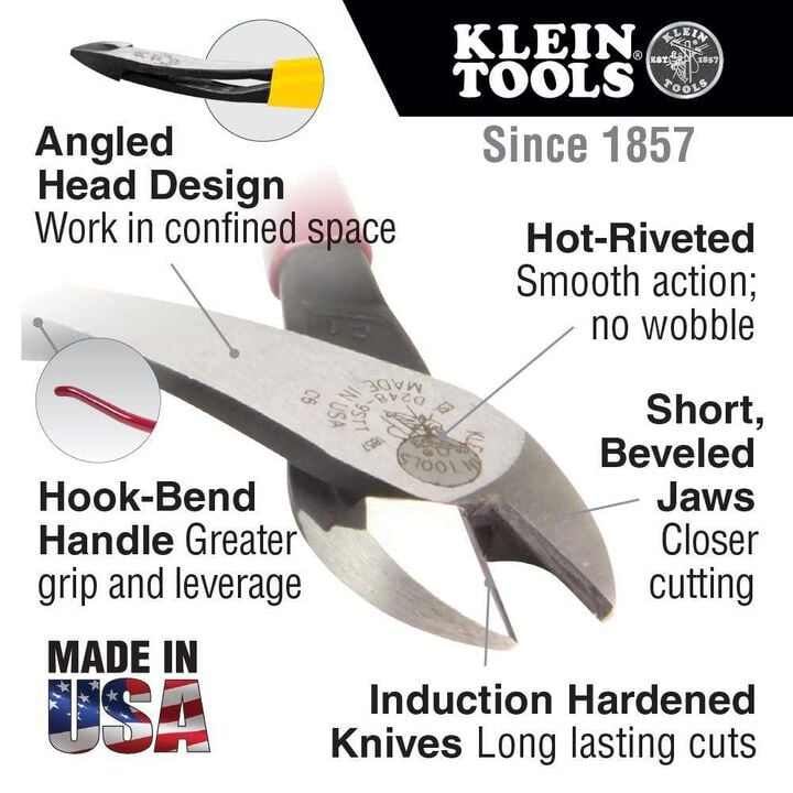 Klein Tools 9-3/16 In. Diagonal Cutting Pliers, large image number 1