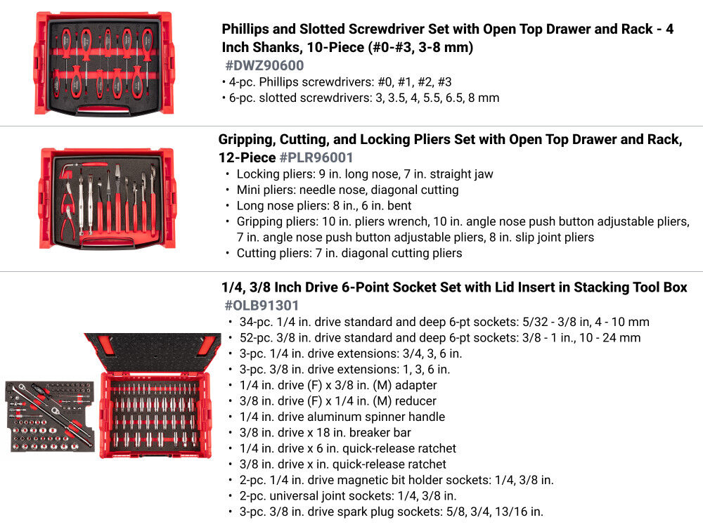 Tekton 1/4, 3/8 6-pt Skt and Ratchet, Screwdriver, Pliers Set, 127-pc., large image number 2