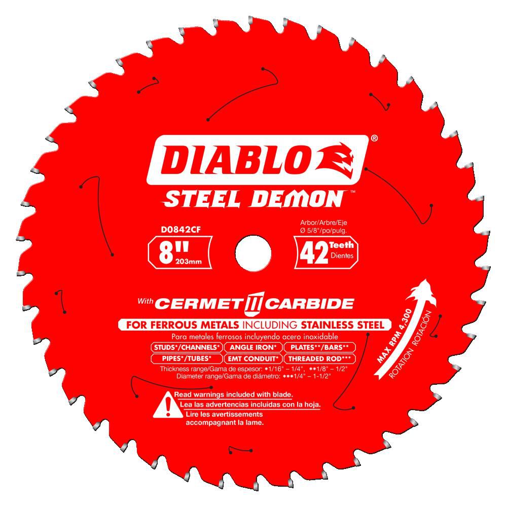 Diablo Tools 8 inch x 42 Tooth TCG Cermet II Steel Demon Thick Metal & Stainless Cutting Circular Saw Blade with 5/8 inch Arbor - D0842CF