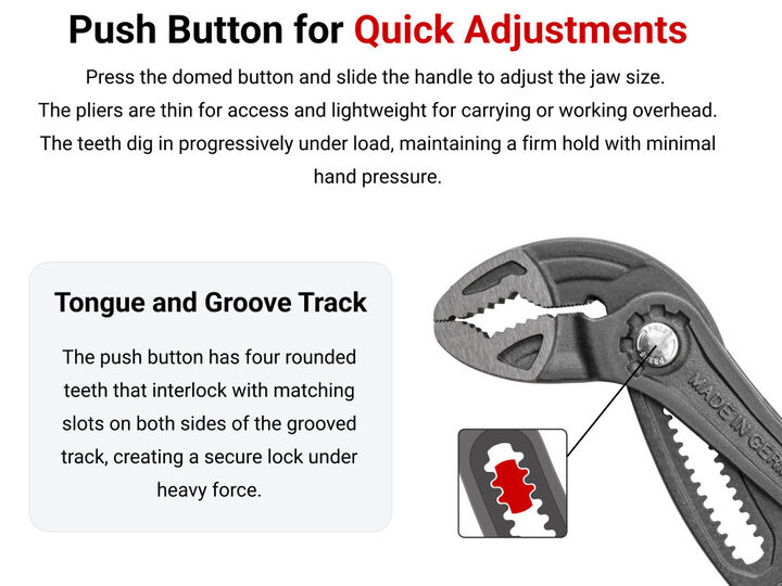 Tekton Angle Nose Push Button Adjustable Pliers Set, 5 Pieces, large image number 2