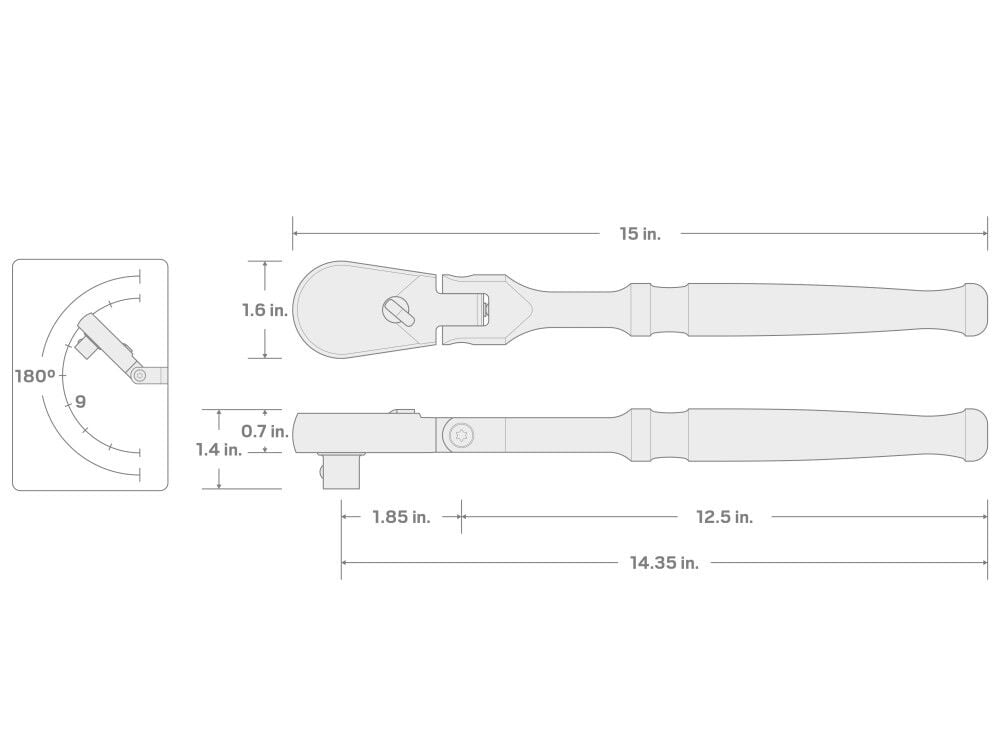 Tekton 1/2 Inch Drive x 14 Inch Flex Head Non Quick Release Long Ratchet, large image number 7