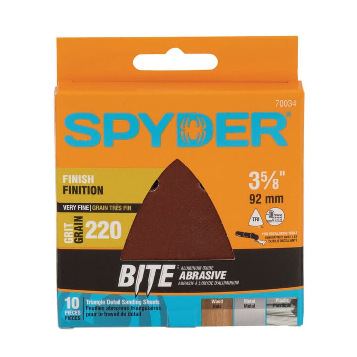 Spyder Detail Sander Triangle, 220 Grit Alum Oxide, 3-5/8 Inch Mouse, 10 Pieces