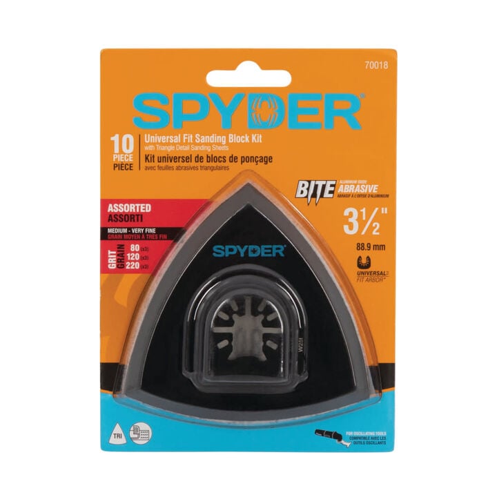 Spyder 3.5 Inch Oscillating Tool Detail Sanding Kit, 80/120/220 Grit, Hook & Loop, 10 Pieces