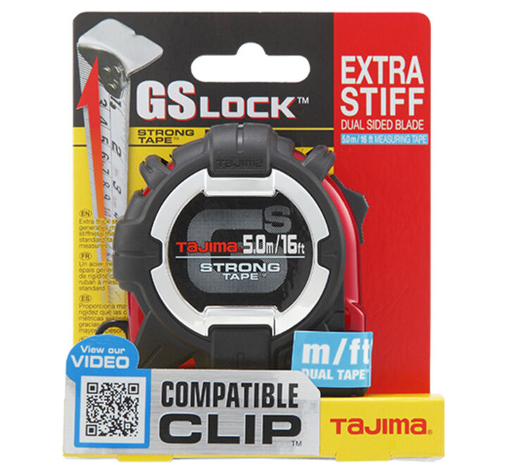 Tajima GS LOCK Measuring Tape 16' x 1in with Compatible Clip, large image number 1