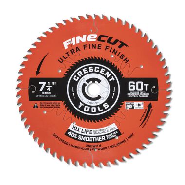 Crescent Circular Saw Blade 7 1/4in x 60 Tooth Fine Cut Ultra Fine Finishing