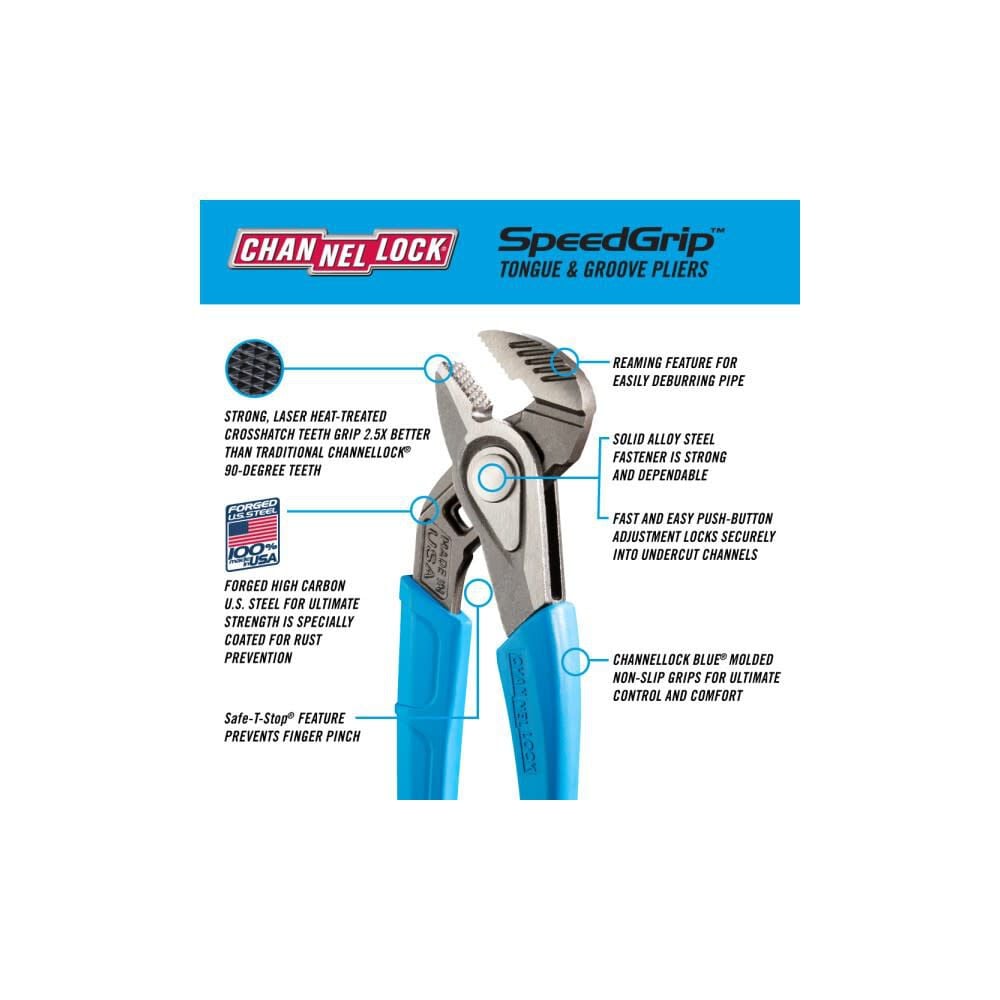 Channellock SpeedGrip Straight Jaw Tongue & Groove Pliers 8in, large image number 5