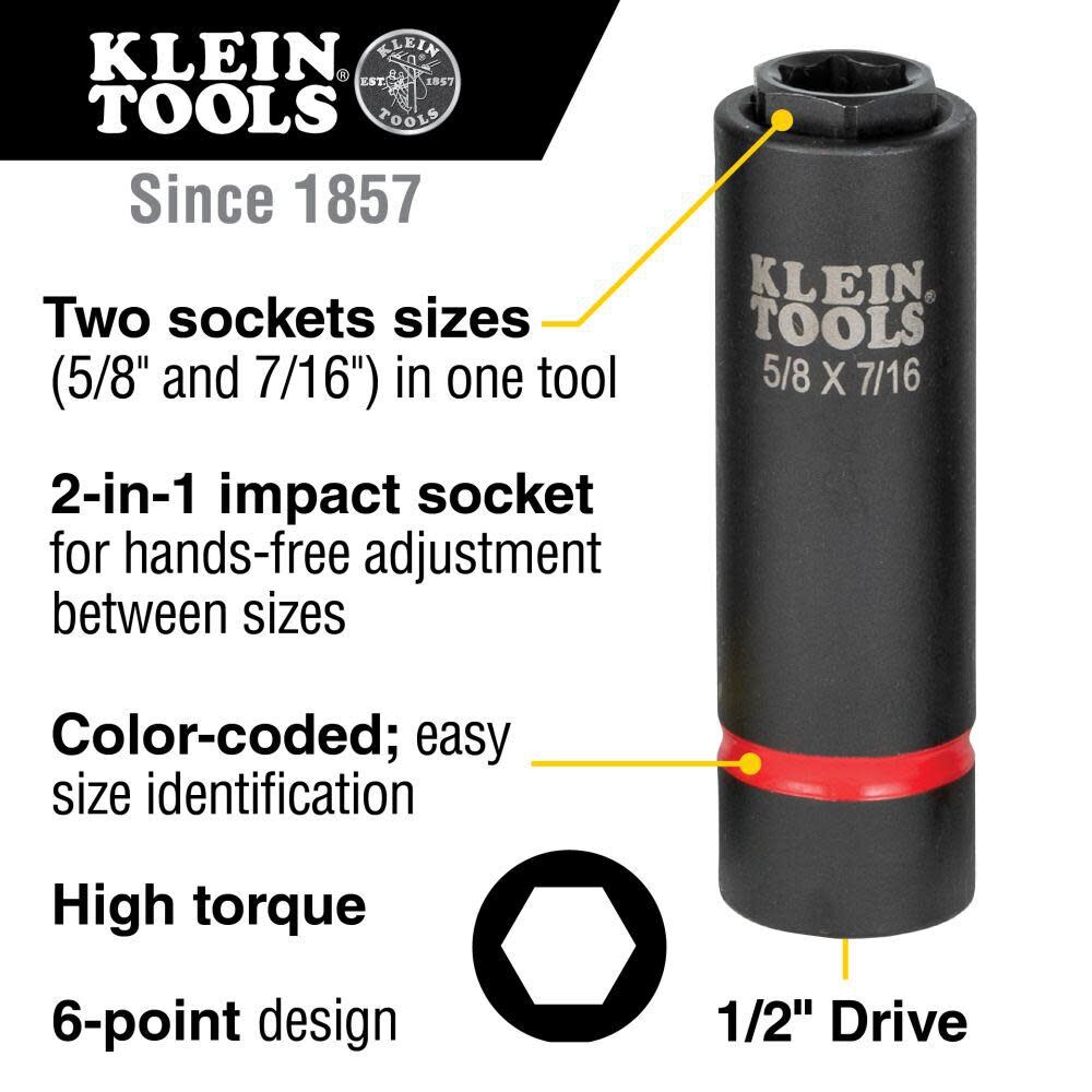 Klein Tools 2-in-1 Socket 5/8in X 7/16in 6 Pt, large image number 2