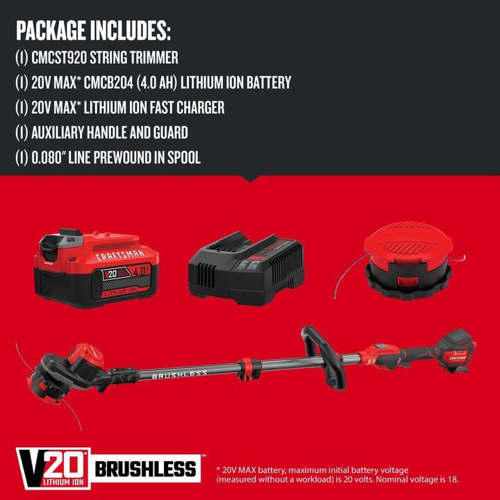 CRAFTSMAN V20 Brushless WEEDWACKER 13 Inch String Trimmer Kit, large image number 3